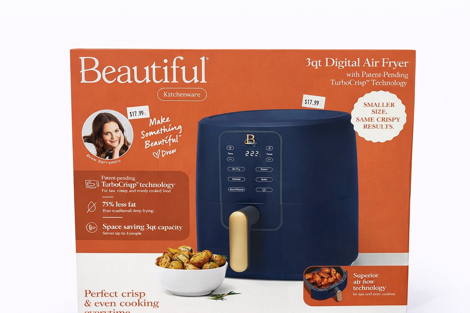 Beautiful 3 Qt Air Fryer with TurboCrisp Technology, Starry Night by Drew Barrymore, Blue-Hermosa freidora de aire de 3 cuartos con tecnología TurboCrisp, Starry Night de Drew Barrymore, azul