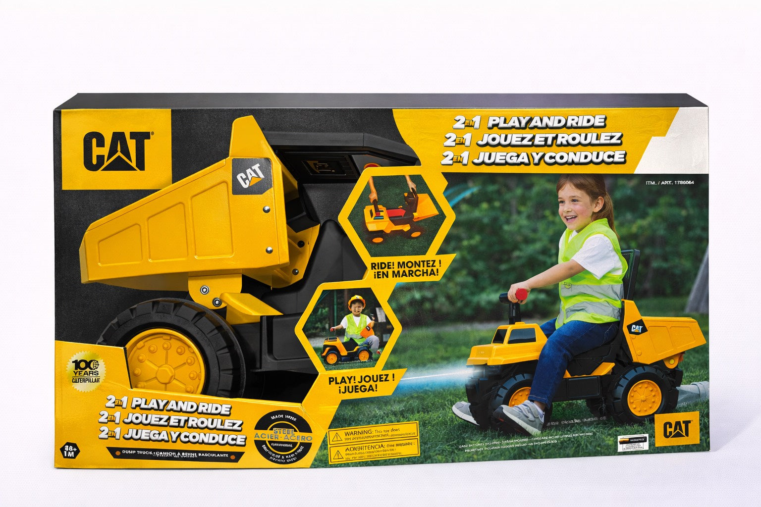 Toy CAT Construction Toys, Play and Ride Transforming Steel Dump Truck - -Juguetes de Construcción CAT, Camión Volquete de Acero Transformable para Jugar y Montar - Para Montar o Jugar Clásico - Volquete Real Funcional