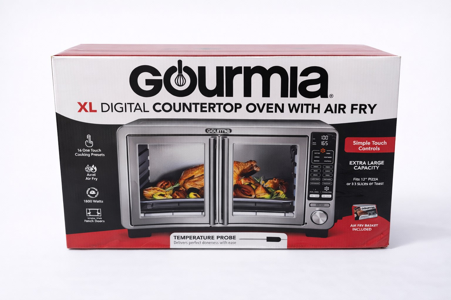 Gourmia XL Digital Air Fryer Toaster Oven with Single-Pull French Doors - Gourmia Horno Tostador Digital con Freidora de Aire XL con Puertas Francesas de Una Sola Apertura