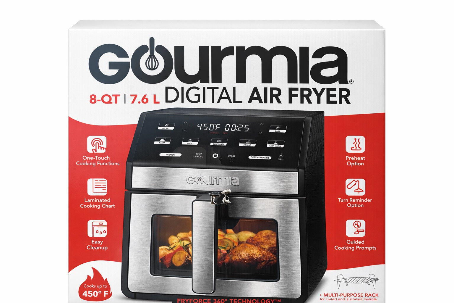 Gourmia-Freidora de aire digital Gourmia de 8 cuartos con ventana y luz
