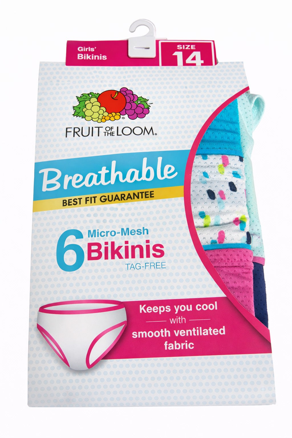 Fruit of the Loom - 6 Bikinis Transpirables para Niña