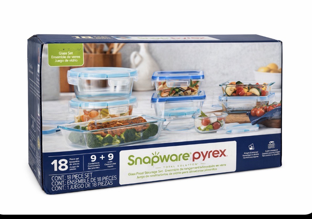 SNAPWARE 18PC PYREX GLASS-SNAPWARE 18 PIEZAS DE VIDRIO PYREX