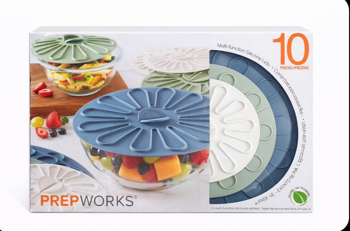 PREPWORKS- MULTI-FUNCTION LID SET- JUEGO DE TAPAS DE SILICONA MULTIFUNCION PREPWORKS 10 PIEZAS