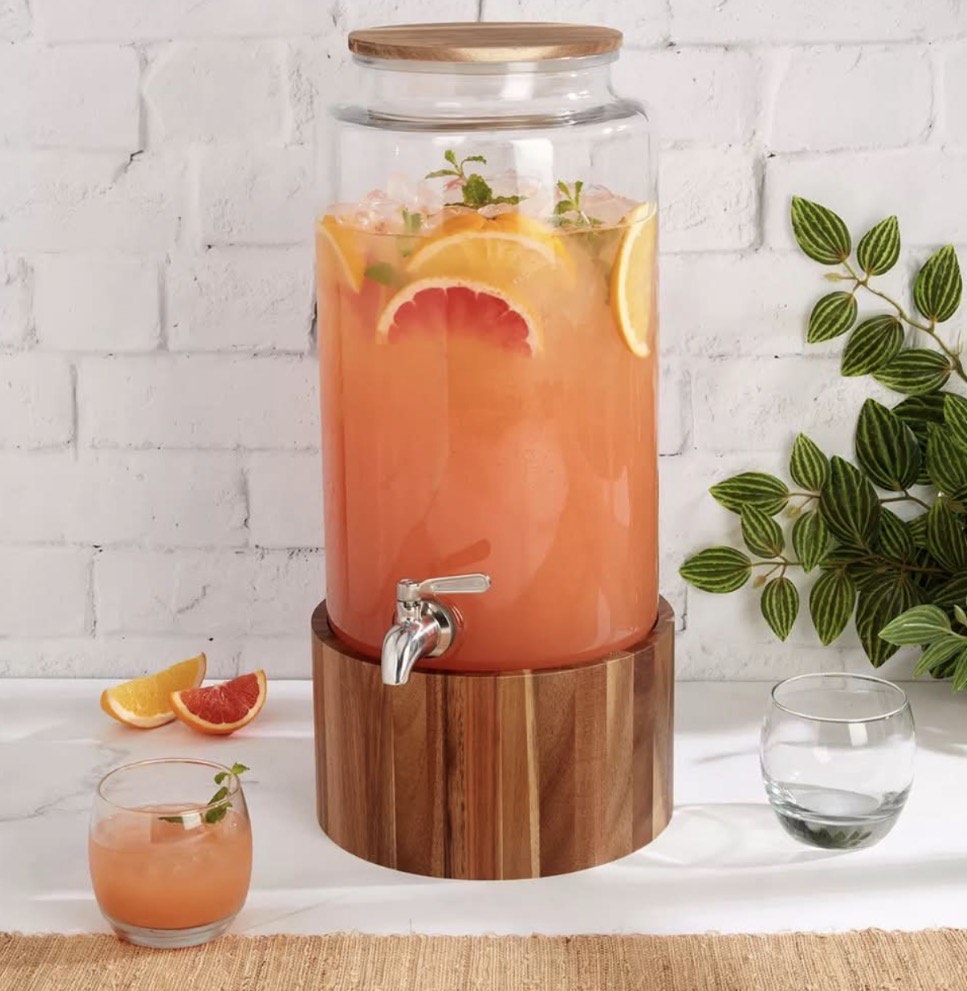 STUDIO DRINKWARE - DRINK DISPENSER WITH ACACIA WOOD STAND - DISPENSADOR DE BEBIDAS CON SOPORTE DE MADERA DE ACACIA