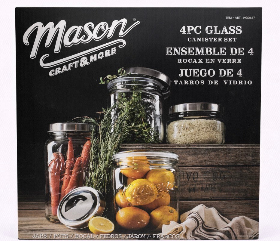Mason 4-Piece Glass Canister - Juego de 4 frascos de vidrio Mason