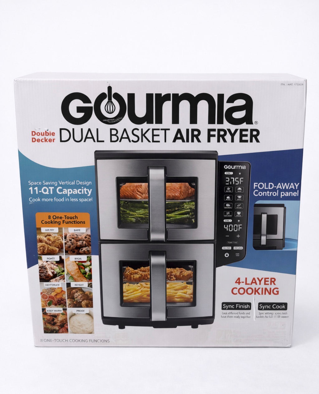 Gourmia (GAF1190) Double Decker Dual Basket Air Fryer 11QT - Freidora de Aire Gourmia Doble Nivel con Cesta Doble 11QT