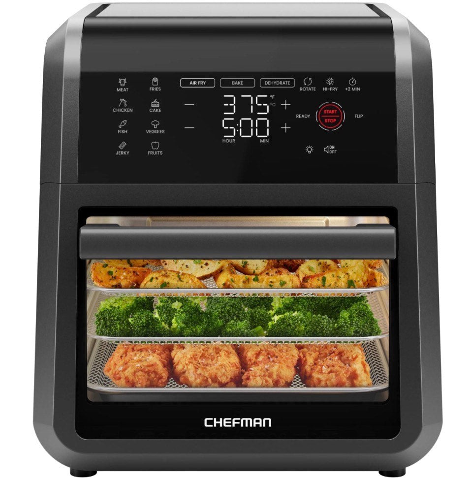 Chefman 12-Quart 6-in-1 Air Fryer Oven with Digital Timer, Touchscreen, and 12 Presets - , Dishwasher-Safe Parts- Horno de Aire 6 en 1 de 12 Cuartos con Temporizador Digital, Pantalla Táctil y 12 Programas - Partes Aptas para Lavavajillas