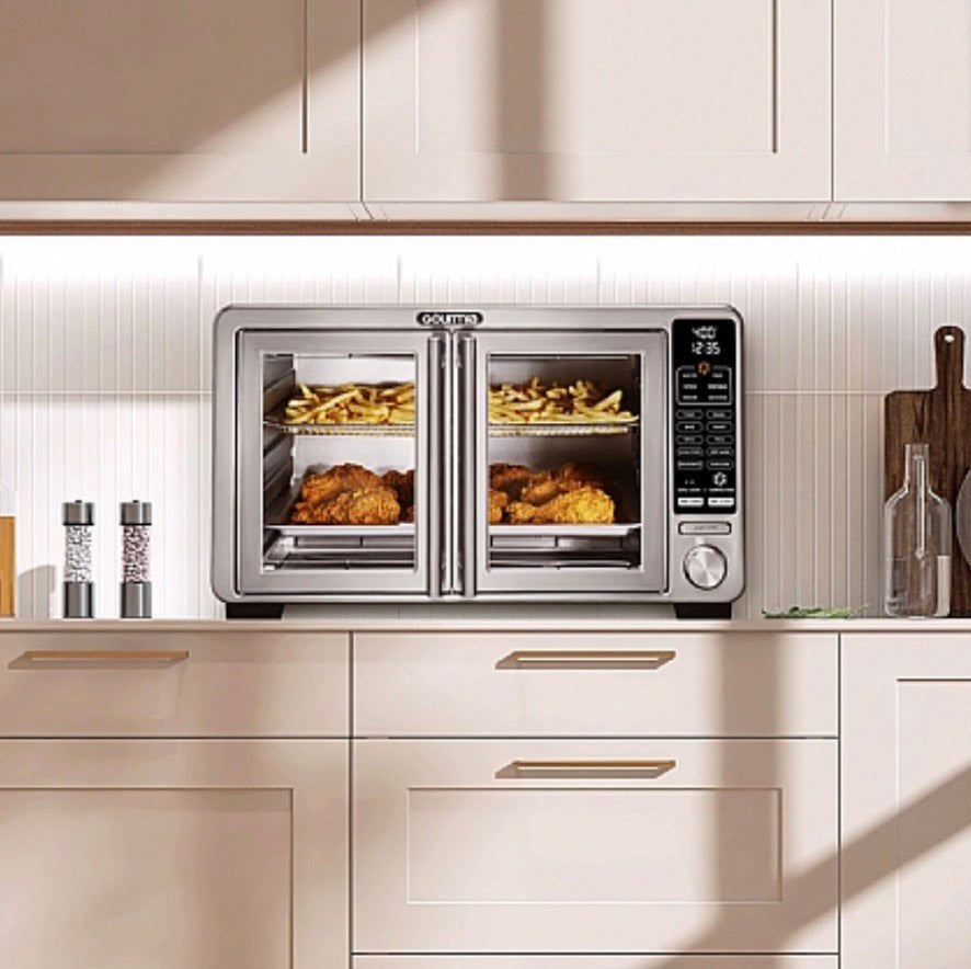 Gourmia XL Digital Air Fryer Toaster Oven with Single-Pull French Doors - Gourmia Horno Tostador Digital con Freidora de Aire XL con Puertas Francesas de Una Sola Apertura