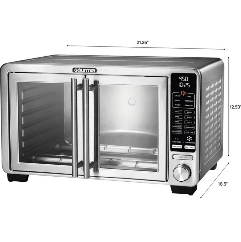 Gourmia XL Digital Air Fryer Toaster Oven with Single-Pull French Doors - Gourmia Horno Tostador Digital con Freidora de Aire XL con Puertas Francesas de Una Sola Apertura