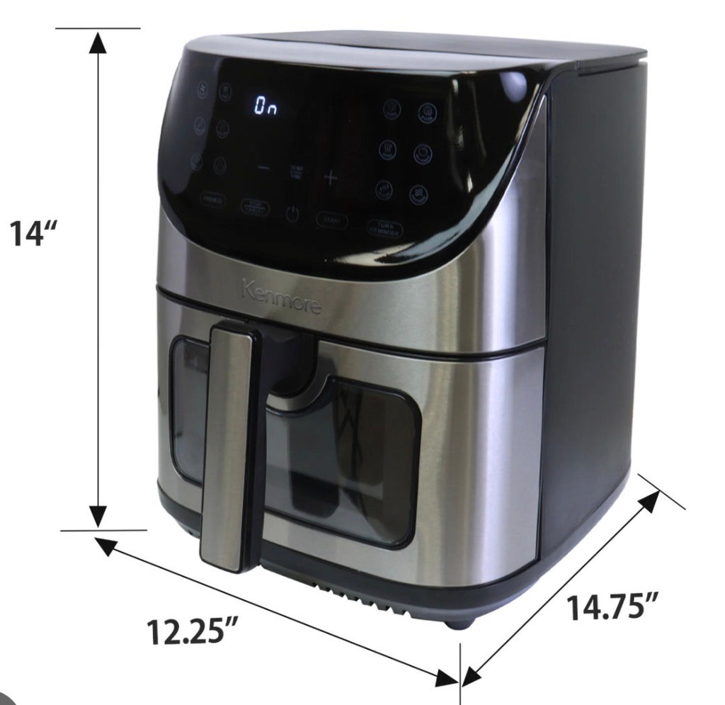 Kenmore 8 Qt Digital Air Fryer, 12 Cooking Presets, Healthy Cooking- Stainless Steel- Freidora de Aire Digital Kenmore de 8 Qt, 12 Preajustes de Cocina, Cocina Saludable - Acero Inoxidable