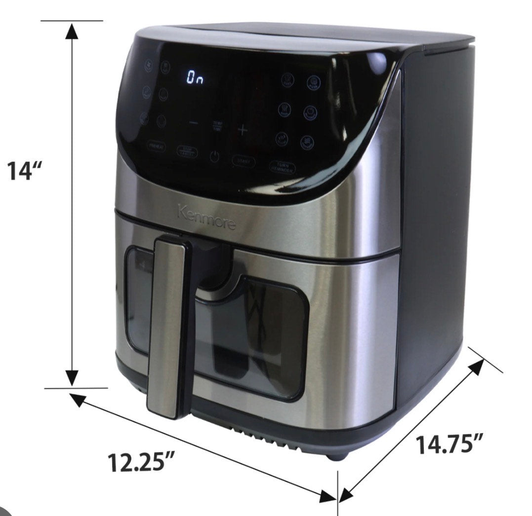 Kenmore 8 Qt Digital Air Fryer, 12 Cooking Presets, Healthy Cooking- Stainless Steel- Freidora de Aire Digital Kenmore de 8 Qt, 12 Preajustes de Cocina, Cocina Saludable - Acero Inoxidable