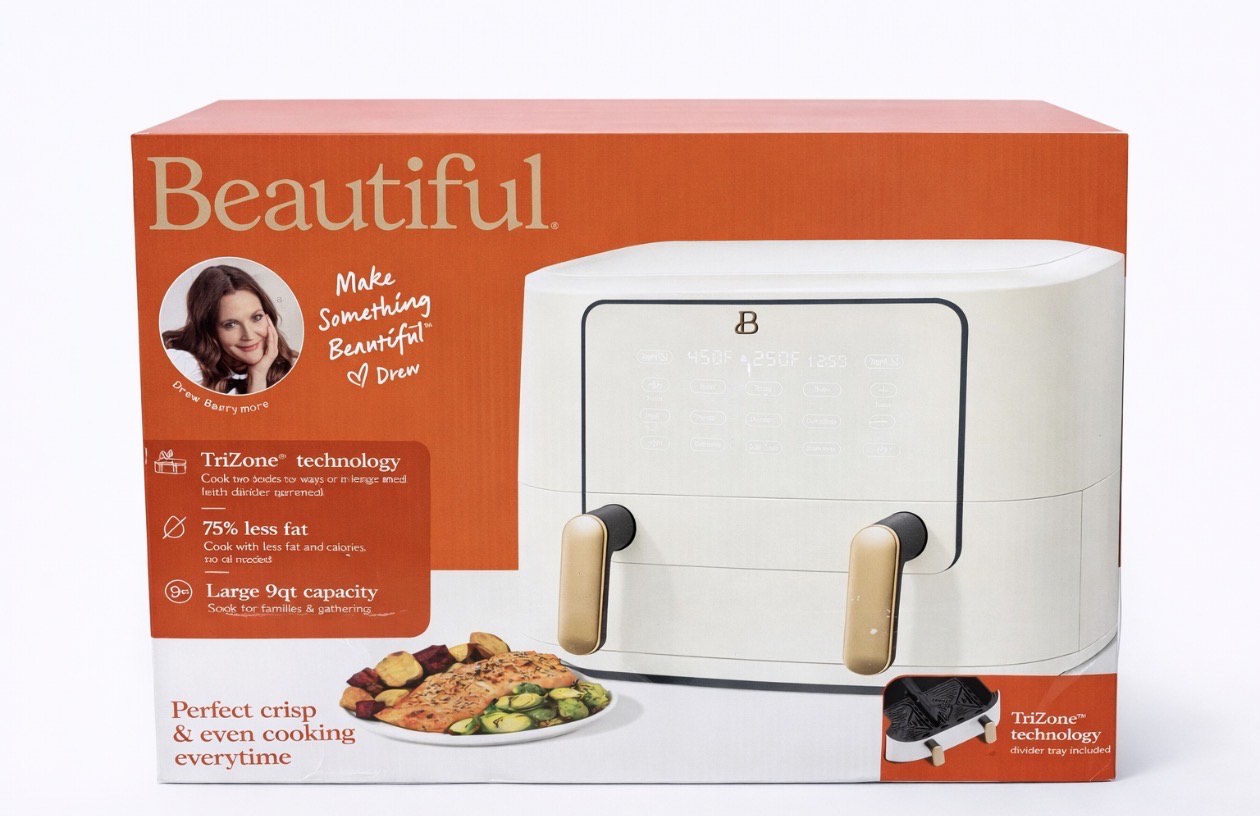 Beautiful 9 QT TriZone Air Fryer, White Icing by Drew Barrymore- freidora de aire TriZone de 9 QT, Blanco Glaseado por Drew Barrymore
