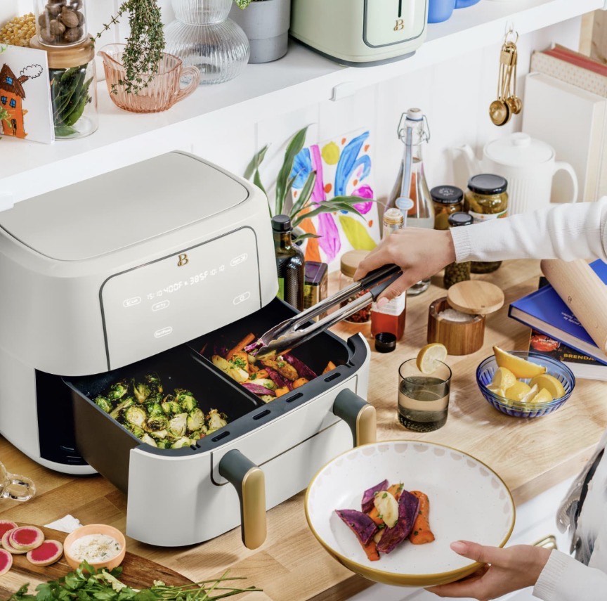 Beautiful 9 QT TriZone Air Fryer, White Icing by Drew Barrymore- freidora de aire TriZone de 9 QT, Blanco Glaseado por Drew Barrymore