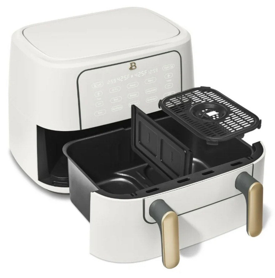 Beautiful 9 QT TriZone Air Fryer, White Icing by Drew Barrymore- freidora de aire TriZone de 9 QT, Blanco Glaseado por Drew Barrymore