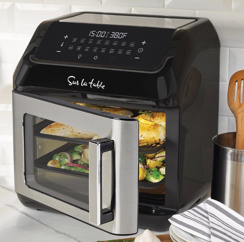 Sur La Table Left Hinge Multi-Function Air Fryer, 13 qt, Black - Freidora de Aire Multifunción con Bisagra Izquierda Sur La Table, 13 qt, Negra