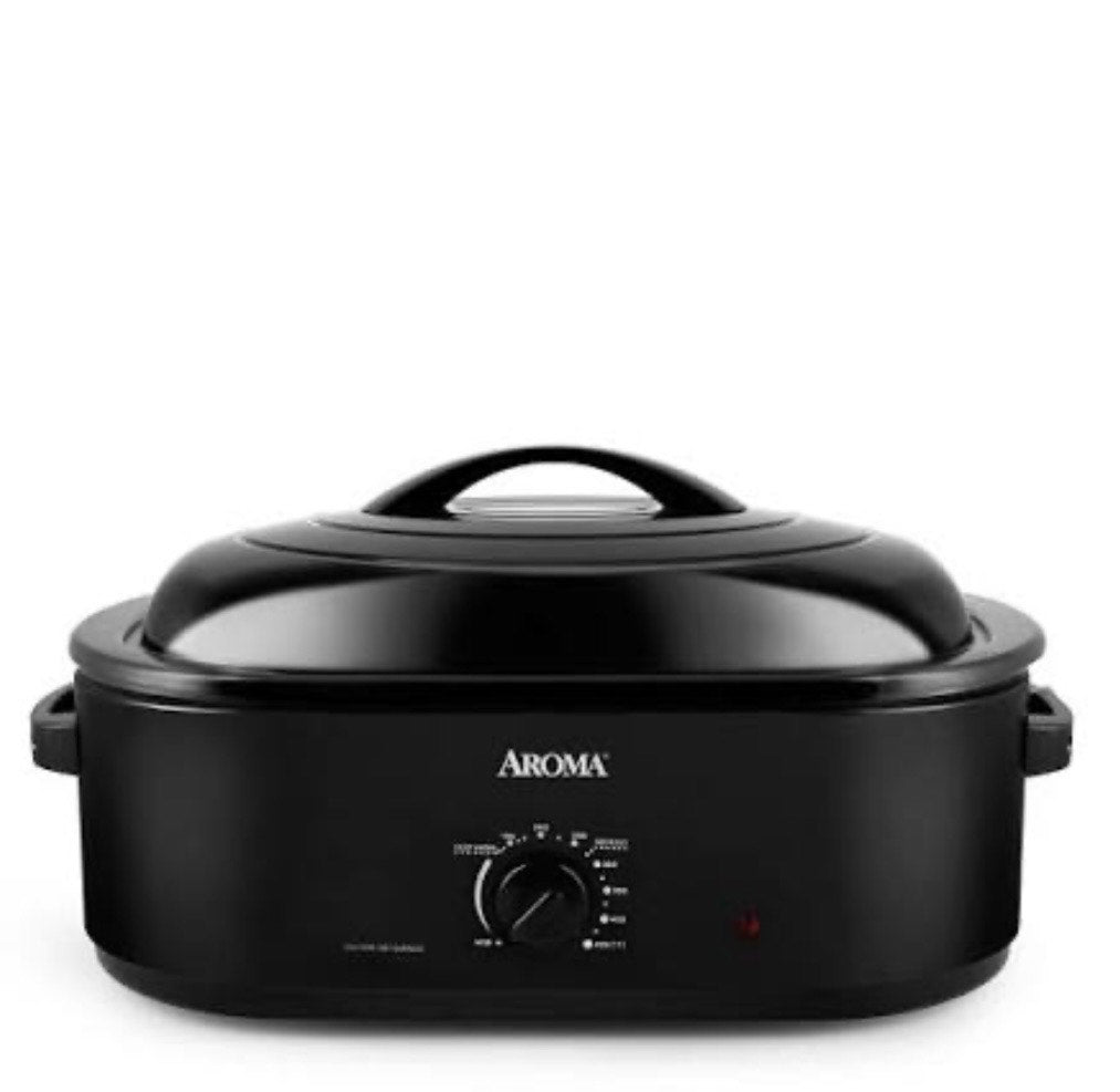 Aroma 18Qt. Electric Roaster Oven with High Dome Lid, 8X Bonded Granite Enamel, New-Blac - kHorno Asador Eléctrico Aroma de 18 Qt con Tapa Alta, 8 capas de Esmalte de Granito Combinado, Nuevo-Negro