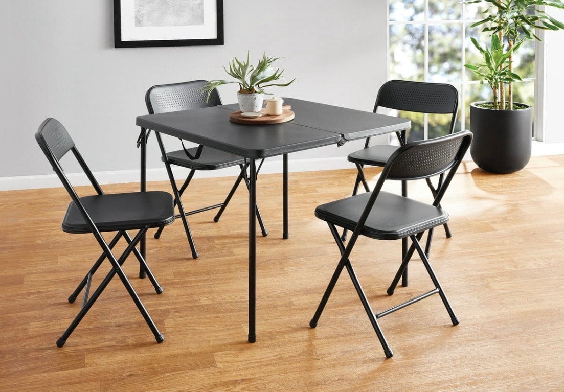 Home set Mainstays 5 Piece Resin Card Folding Table and Four Folding Chairs Set
