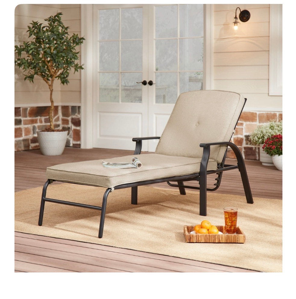 Home Mainstays Belden Park Cushion Steel Outdoor Patio Chaise Lounge