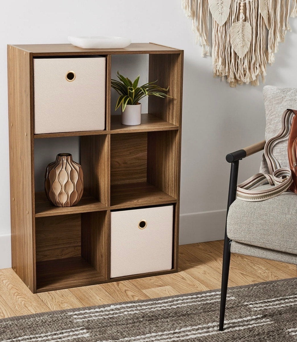 Mainstays 6 - Organizador de almacenamiento en forma de cubo, nogal cálido
