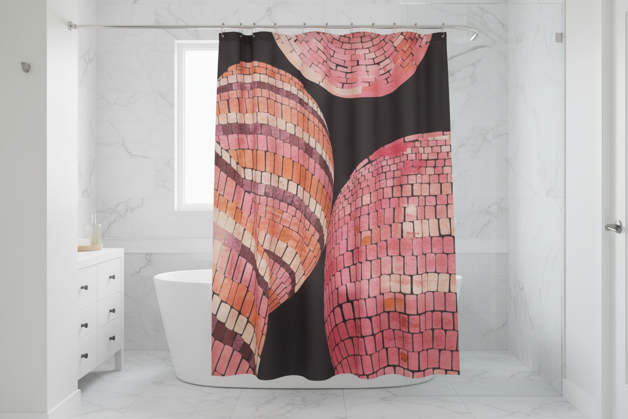 Cortina rosa en baño